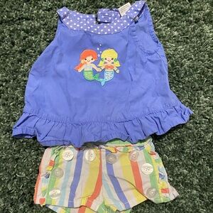 Gymboree Purple Mermaid Top and Rainbow Striped Shorts Set